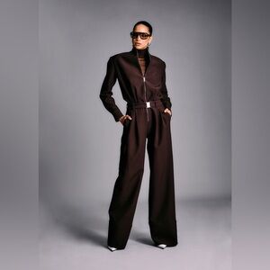 SER.O.YA Vera Crepe Jumpsuit Brown XXL NWT High-End Wide-Leg Zip Front